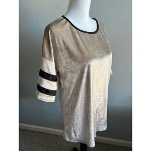 Alison Grace Womens T Shirt Tan Black Velour Crushed Velvet Top SZ M